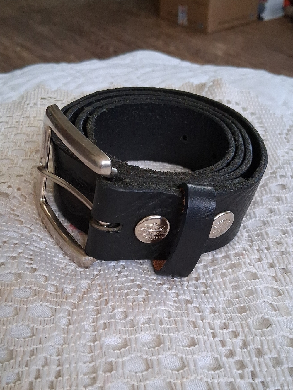Harley Davidson Embossed Logo Black Leather Belt Original